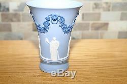 Rare Wedgwood Tri-color Pale Blue Jasper Ware Footed Vase Signed Lord Wedgwood