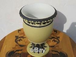 Rare Wedgwood Yellow Dip Jasperware Tall Footed Vase Black Floral Relief c. 1879