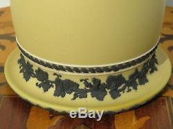 Rare Wedgwood Yellow Dip Jasperware Tall Footed Vase Black Floral Relief c. 1879