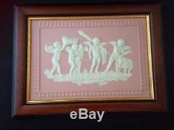 Rare White On Pink Jasper Ware Framed Plaque, Marriage Of Cupid & Psyche