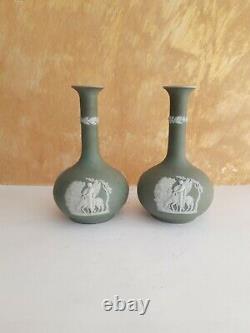 -Rare pair- Wedgwood Jasperware green Bud Vase
