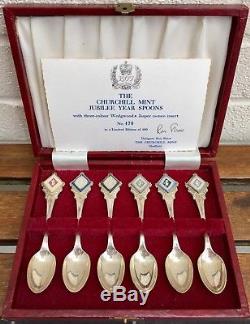 Ron Shaw Silver Tri-colour Wedgwood Jasperware Churchill Mint Jubilee Spoons Set
