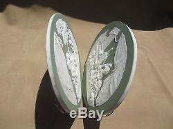 Scarce Pair of Finely Modeled 19th C Wedgwood Green Dipped Jasperware Plaques