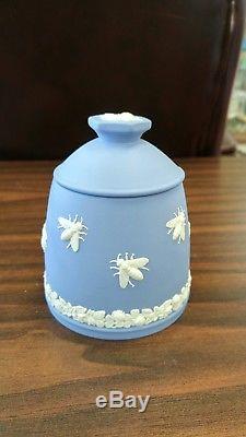 Scarce Wedgwood Blue Jasperware Bee Honey Pot