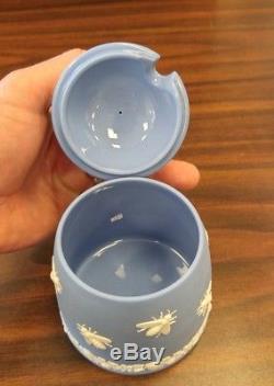 Scarce Wedgwood Blue Jasperware Bee Honey Pot