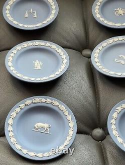 Set of 12 Wedgwood Blue jasper ware Zodiac Plates Pin Dishes