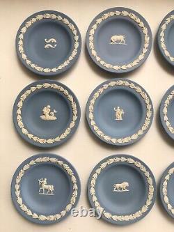 Set of 12 Wedgwood Blue jasperware Zodiac signs pin dishes