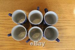 Six Antique Wedgwood Cobalt Blue Jasper Ware Coffee Cups & Saucers (c. 1920)