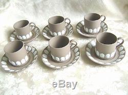 Six Wedgwood Taupe Brown Jasperware Demitasse Cups & Saucers With Shell Motif