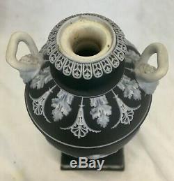 Small Old Wedgwood Black Basalt Jasperware Pedestal Urn Dancing Hours Vase