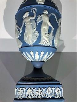 Stunning C. 1840' Wedgwood Blue Jasperware Dancing Hours 7.75 Urn WithLid NICE