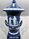 Stunning C. 1910 Wedgwood Cobalt Blue Jasper Ware Pedestal Urn Withlid 12.75h