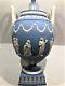 Stunning C. 1979 Wedgwood Blue Jasperware Pedestal Apollo Urn Withlid 12.00h