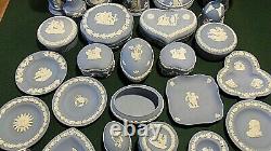Stunning Collection Of Vintage Wedgwood Blue Jasper Ware 34 Pieces Very Clean