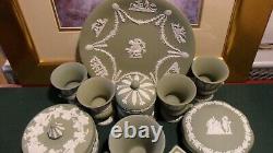 Stunning Collection Of Vintage Wedgwood Green Jasper Ware 22 Pieces Very Clean