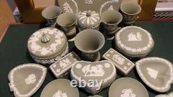 Stunning Collection Of Vintage Wedgwood Green Jasper Ware 22 Pieces Very Clean
