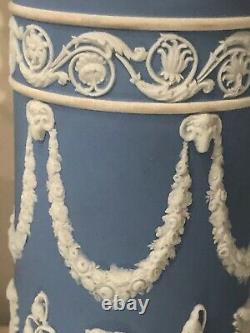 Stunning PAIR Antique Wedgwood Jasperware BLUE WHITE Lamps RAMS HEAD SWAGS