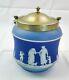 Stunning Wedgwood Tri-colour Jasper Ware Biscuit Barrel Silver Lid! Made In Eng