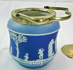 Stunning Wedgwood Tri-Colour Jasper Ware Biscuit Barrel Silver Lid! Made in Eng