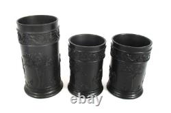 Trio of Vintage Wedgwood Black Basalt Jasperware Spill Vases