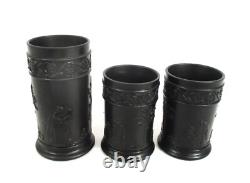 Trio of Vintage Wedgwood Black Basalt Jasperware Spill Vases