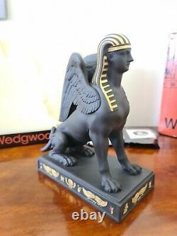 ULTRA RARE Vintage Wedgwood Egyptian Collection Black Basalt gold 24K Sphinx Ltd