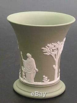 V Rare Wedgwood Small Posy Vase & Green Jasperware Cherubs Plaque Tile C1800