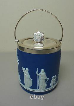 VINTAGE WEDGWOOD JASPERWARE DARK BLUE BISCUIT BARREL / CRACKER JAR pre-1970