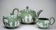 Vintage Wedgwood Green Jasperware Teapot Creamer Sugar Bowl Excellent