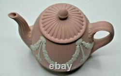 VINTAGE Wedgwood Jasperware Miniature Teapot Pink Garland