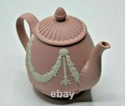 VINTAGE Wedgwood Jasperware Miniature Teapot Pink Garland