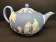 Vtg Wedgwood England Blue & White Jasperware Large Teapot 5 In Tall England