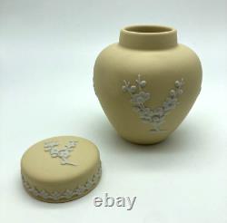 VTG Wedgwood Yellow Jasper Ware Primrose Ginger Jar with Lid Prunus Blossom 4