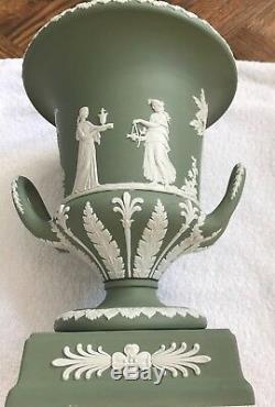Very Rare Large Wedgwood Jasperware Campana Urn With LID Sage Green Perfect