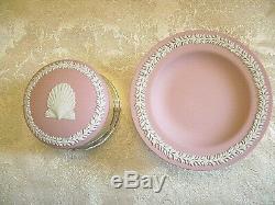 Very Rare Wedgwood Pink Jasperware Round Box And Dish With Silver Plate