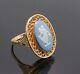 Vintage 14k Gold Wedgwood Blue Jasperware Fairy Filigree Ring