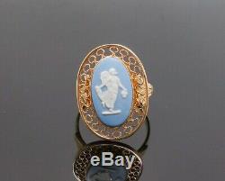 Vintage 14K Gold Wedgwood Blue Jasperware Fairy Filigree Ring