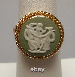 Vintage 14K Yellow Gold Ring Wedgwood Sage Jasperware Three Graces 4.1g Size 5