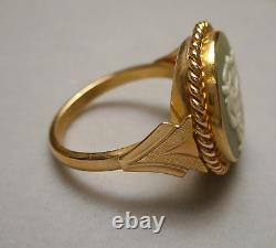 Vintage 14K Yellow Gold Ring Wedgwood Sage Jasperware Three Graces 4.1g Size 5
