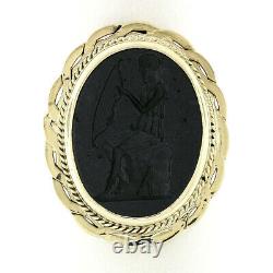 Vintage 14k Gold Oval Intaglio Carved Gray Wedgwood Jasperware Rope Frame Ring