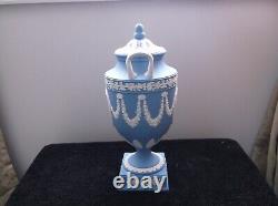 Vintage 1954 Wedgwood Blue Jasperware Poetry Muses lidded double handle urn