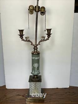 Vintage 34 Green Wedgwood Jasperware Crystal Brass Classical Style Table Lamp