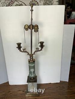 Vintage 34 Green Wedgwood Jasperware Crystal Brass Classical Style Table Lamp