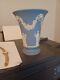 Vintage Blue Wedgwood Jasperware Vase, 6 Tall 5 Diameter No Chips Or Cracks