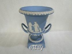 Vintage Large Wedgwood Blue Jasperware Twin Handled Pedestal Urn Vase, RARE