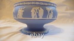 Vintage Large Wedgwood England Blue Jasper Ware Footed Pedestal Bowl Trinkets