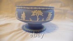 Vintage Large Wedgwood England Blue Jasper Ware Footed Pedestal Bowl Trinkets