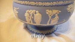 Vintage Large Wedgwood England Blue Jasper Ware Footed Pedestal Bowl Trinkets