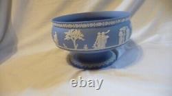 Vintage Large Wedgwood England Blue Jasper Ware Footed Pedestal Bowl Trinkets