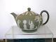 Vintage Lot Wedgwood Green Jasperware Teapot Sugar Creamer Vase Dish 5 Pieces